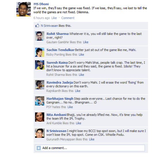 MS Dhoni's FB wall before the final