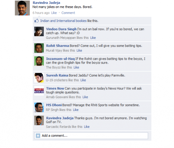 Fake FB Wall - Sir Ravindra Jadeja is bored