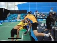 Badminton fight at Canadian Open Doubles Final 2013 between Issara and Jongjit