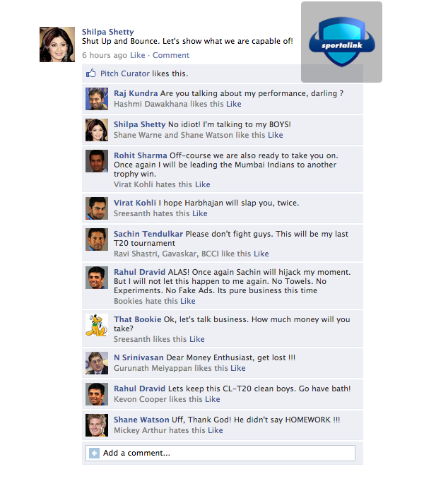 Shilpa Shetty ready for CL-T20 - Fake Facebook Wall
