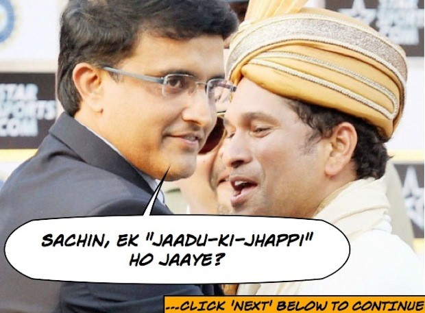 Sourav Ganguly gives JAADU KI JHAPPI to Sachin Tendulkar
