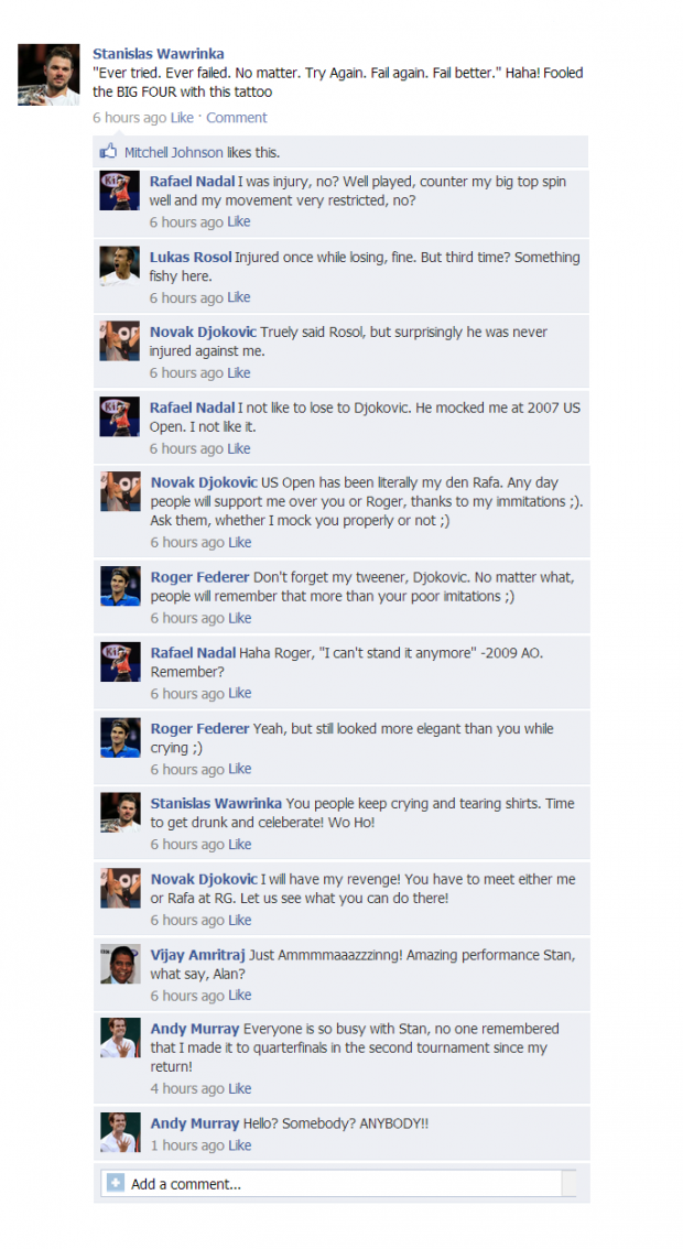 Stanislas Wawrinka's FB Wall Revealed